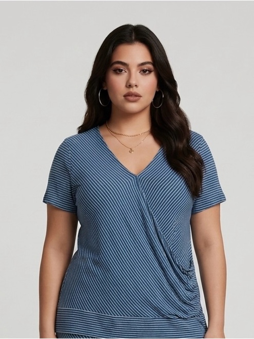Westport Faux Wrap Blue & White Stripe Women's Top - 2X